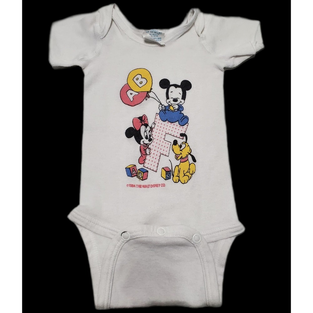 Vintage‎ 1984 Disney Baby Mickey Minnie Pluto One Piece Bodysuit Size Small